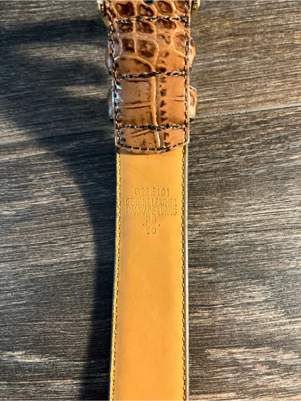 Women’s Cognac Brown Croc Embossed Genuine Leather Belt Gold Buckle Size 36